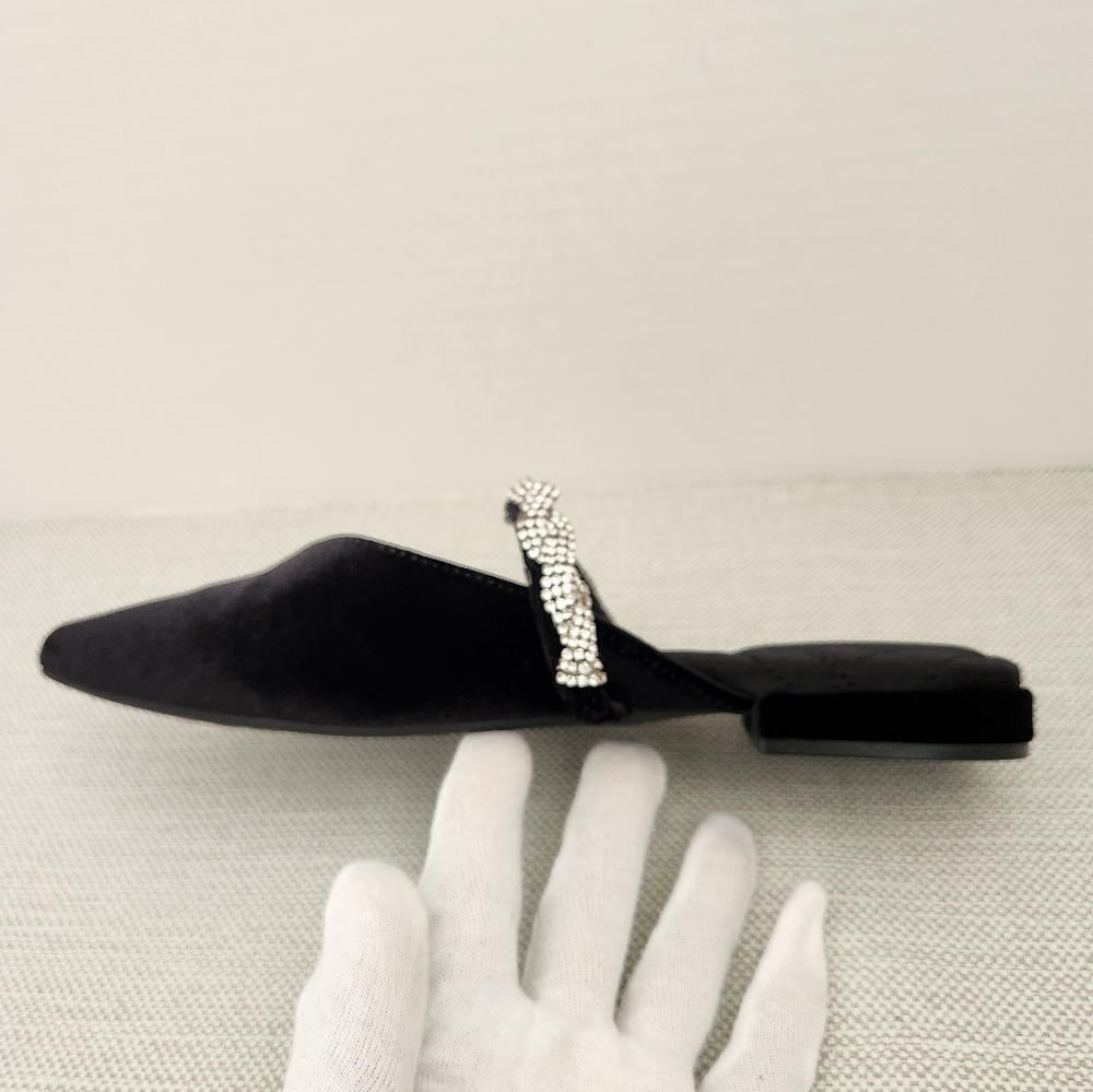 Birdies The Swan Size 8 Black Velvet Faux Crystal Mules Flat Shoes - Picture 5 of 14